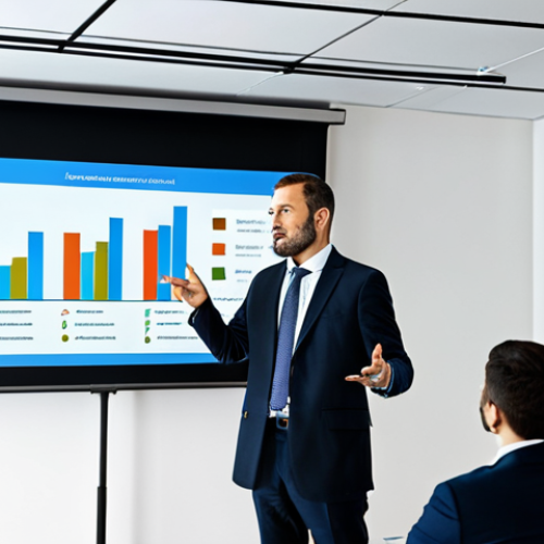 Home 4 Business Communication**
"A professional speaker giving a presentation at a conference, fully clothed in appropriate business attire, gesturing with their hand, a diverse audience listening attentively, a projection screen displaying data visualizations in the background, modern conference room setting, safe for work, perfect anatomy, correct proportions, natural pose, well-formed hands, proper finger count, professional, family-friendly."
**